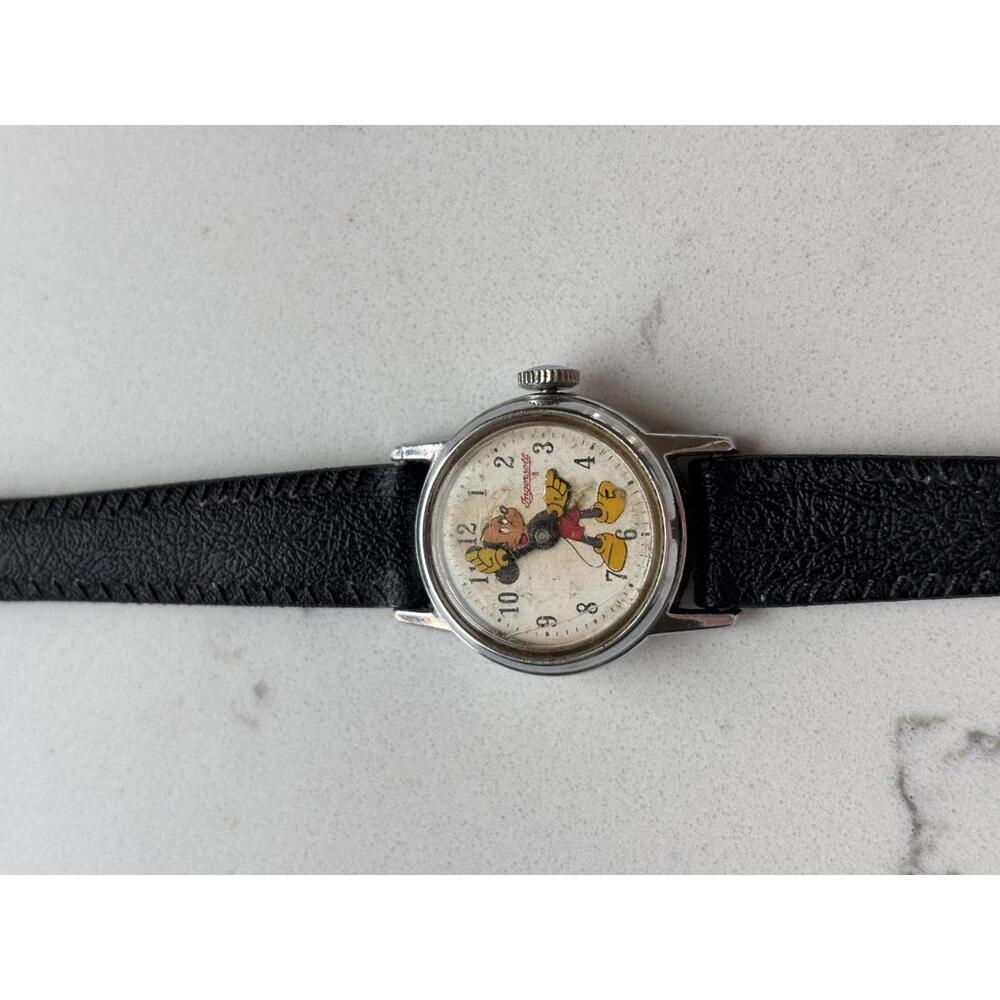 Vintage Disney Mickey Mouse Wristwatch with Black Leather Strap